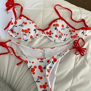 Cherry print underwire side tie bikini